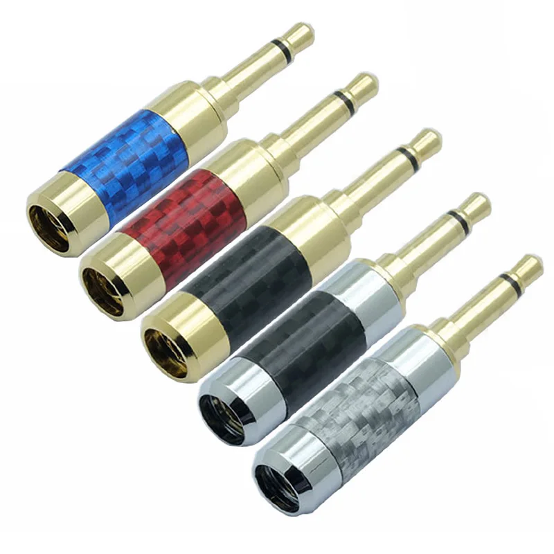 100pcs lot Mono Jack 3 5mm Male Connector Carbon Fiber Gold Plated 2Poles 3 5mm Plug Soldering Headphone Connector for 6MM Cable