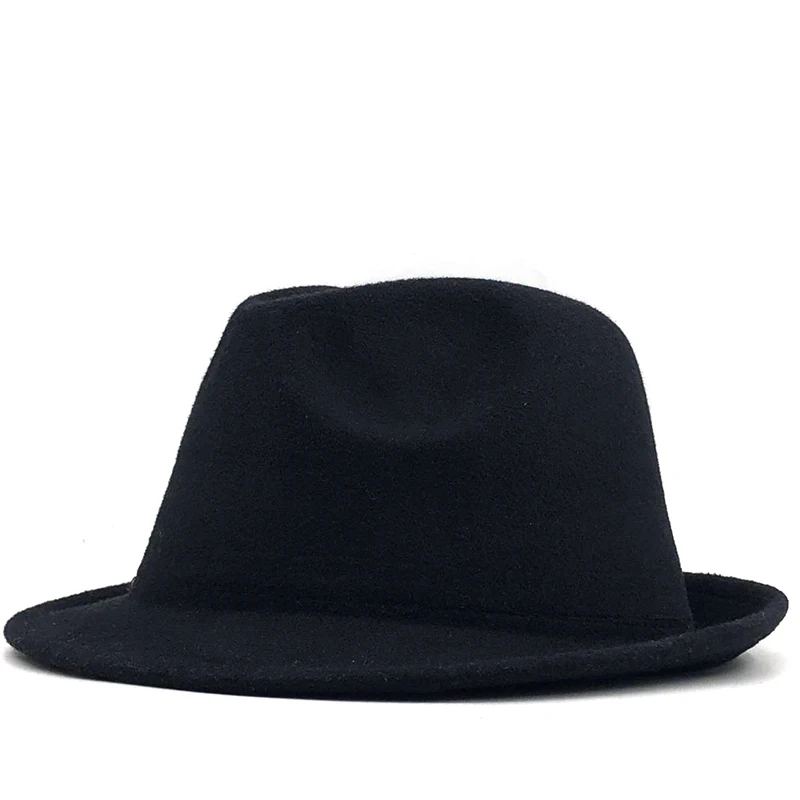 Simple white Wool felt Hat Cowboy Jazz Cap Trend Trilby Fedoras hat Panama cap chapeau band for Men Women 56-58CM mens trilby hats