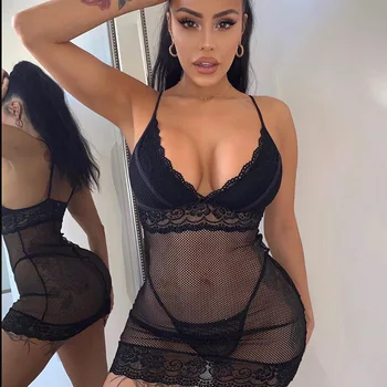 

mesh sexy summer dress v-neck lace camisole good quality skinny sleeveless mini dresses 2020 summer fashion streetwear