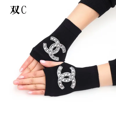 Sailor dance gloves Rivet wool gloves spring and autumn black half-finger gloves show gloves Double -A