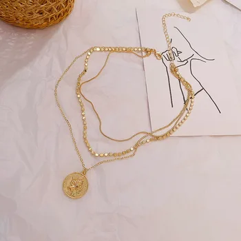 

INS-Style Simple Versatile Single Product Multilayer Metal Beauty Avatar Necklace Elegant Lengthen GIRL'S Nec