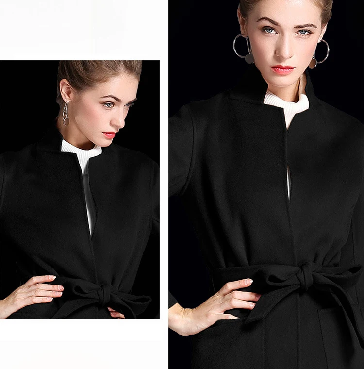 Elifashion новое осеннее и зимнее двустороннее шерстяное пальто для женщин средней длины в Корейском стиле с воротником-стойкой шерстяное пальто