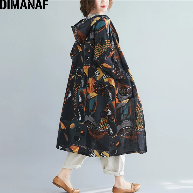 DIMANAF женские куртки пальто размера плюс уличная верхняя одежда льняная с принтом Женский Свободный Повседневный льняной кардиган с капюшоном весенняя одежда