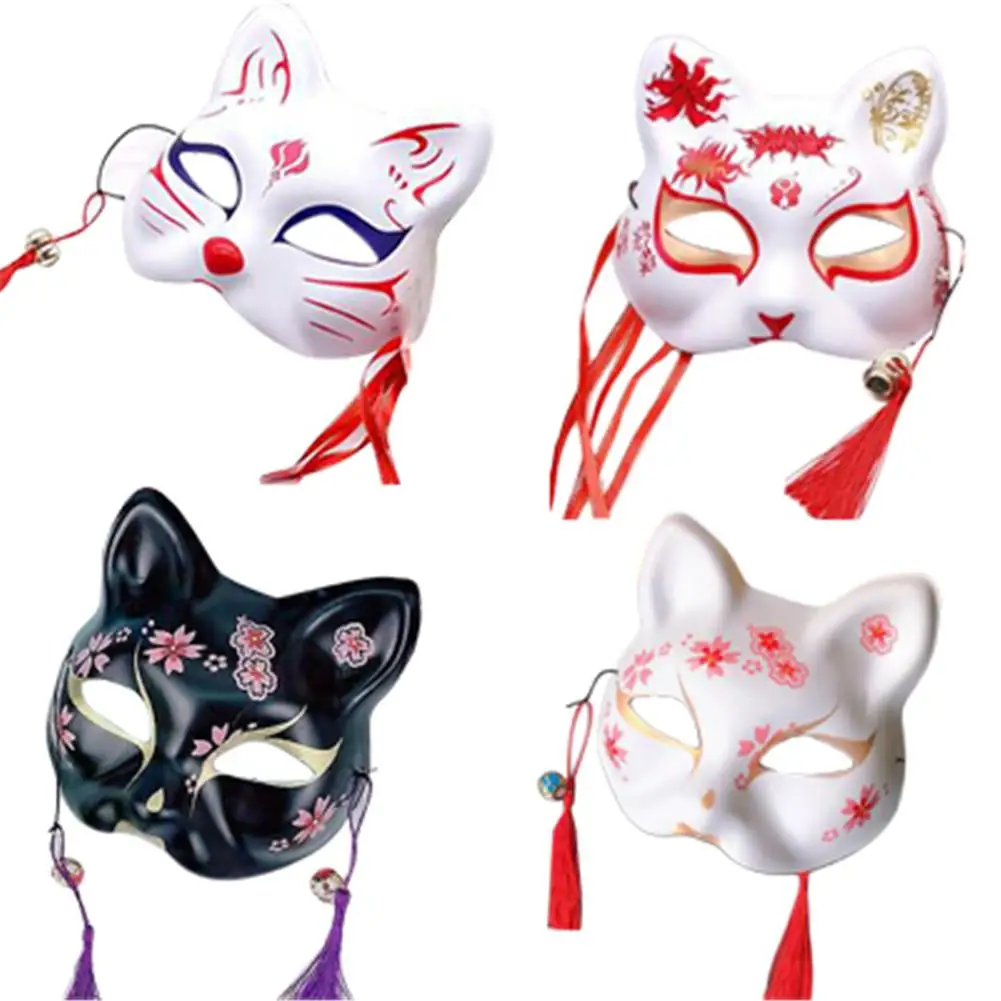 Маска лисы, японские карнавальные маски, Вечерние Маски на половину лица из ПВХ, маски лисы, маскарадный костюм, карнавальный костюм, маска кошки, Рейв, фестивальный костюм