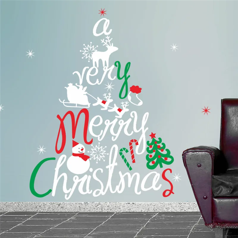 Multicolor Merry Christmas декоративные элементы "Дерево" наклейки на стену для магазина украшения для офиса дома виниловая наклейка Рождественский фестиваль настенное искусство - Цвет: Multicolor