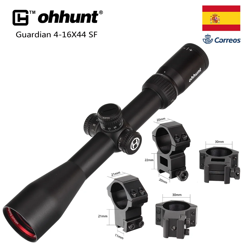 Охотничий ohhunt Guardian 4-16X44 SF прицел 1/2 полумиллиметровая точка сетка боковая Parallax башенки замок сброс тактические оптические прицелы - Цвет: with Two types Rings
