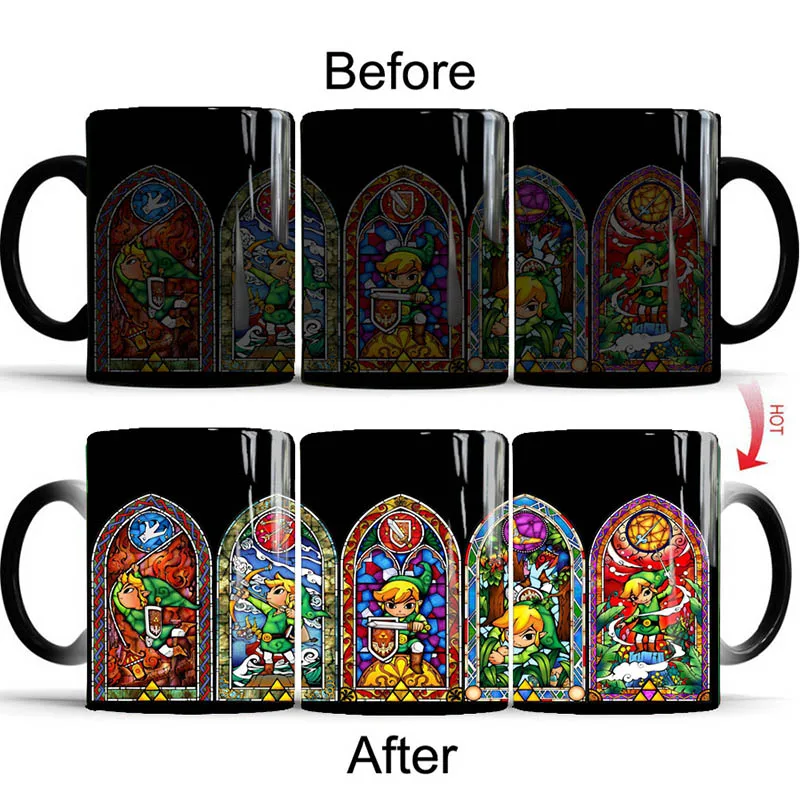 

350ml Zelda Color Transforming Magic Mugs Creative Coffee Milk Ceramic Mug Novelty Heat Changing Color Tea Cup Gift for Friends