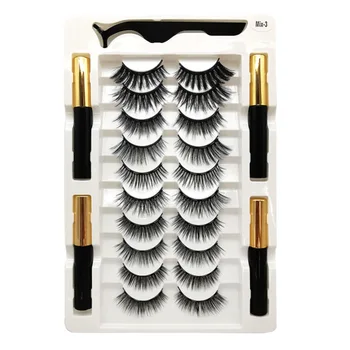 

Magnetic Liquid Eyeliner Set Glue-free Magnetic Magnet False Eyelashes Natural Handmade 10 Pairs Mixed