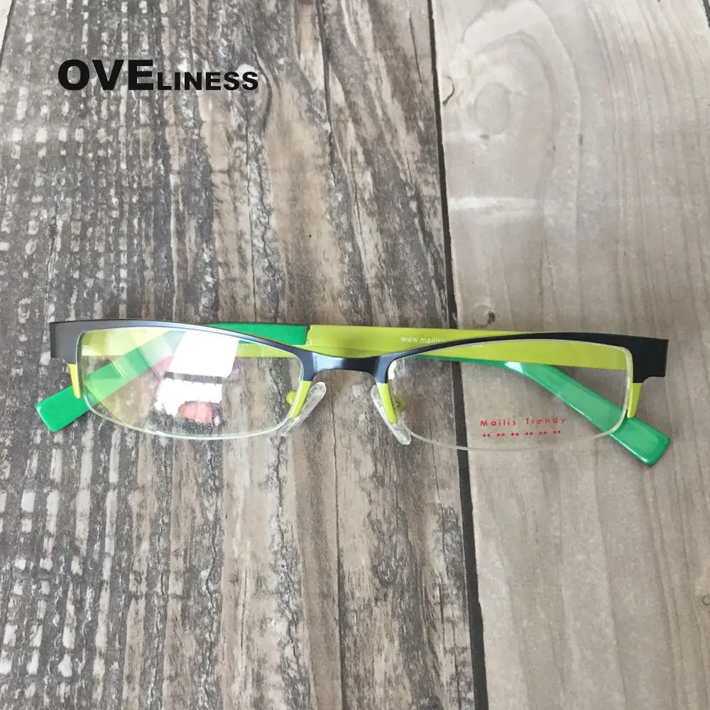 green Металлические очки по рецепту, оптические очки, оправа для женщин, очки для близорукости, оправа для очков, полуоправа, оправа для очков - Цвет оправы: green