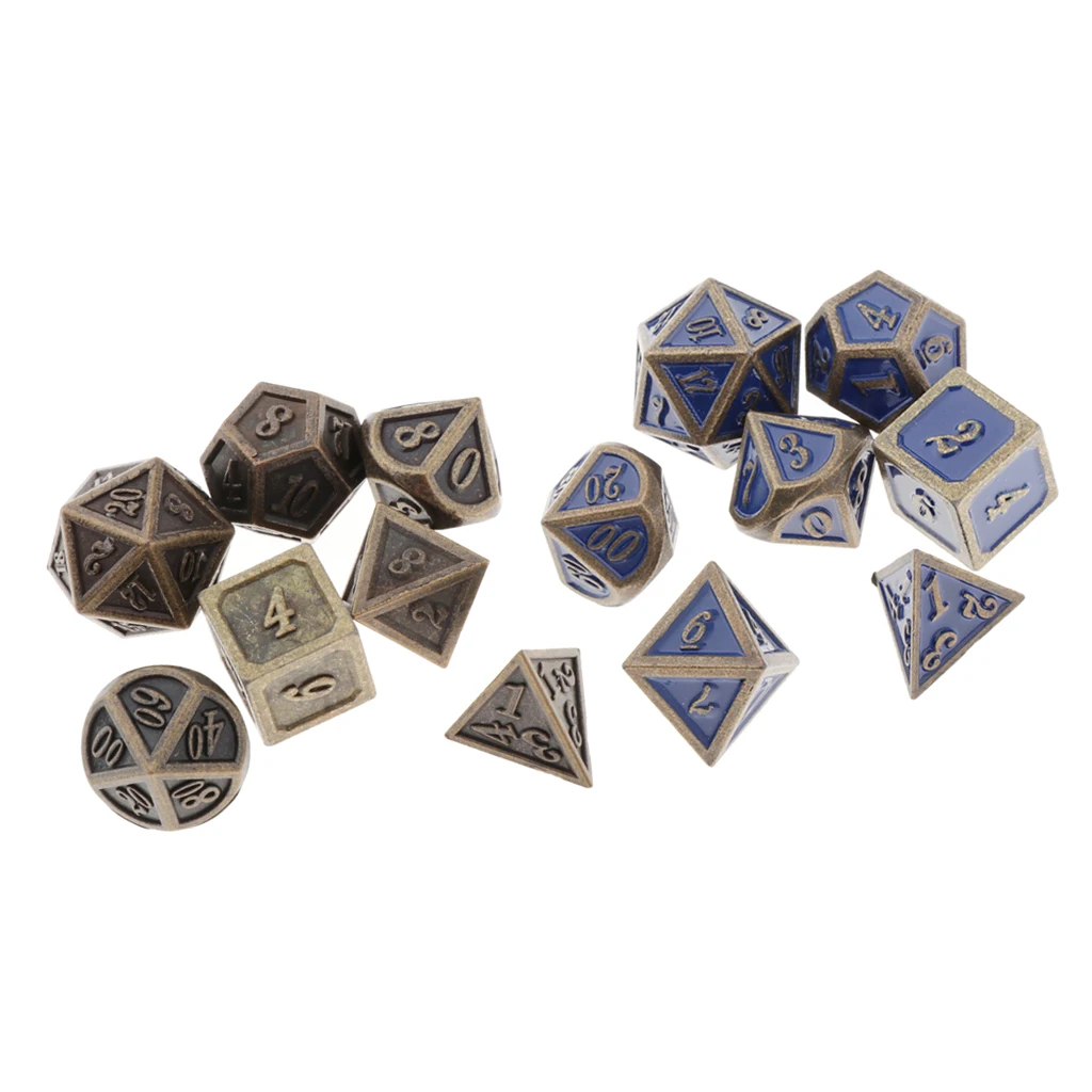 14 Pcs Metal Polyhedral Dice Games D4, D6, D8, D10, D10, D12 and D20 for Board Game Table Games Dungeons
