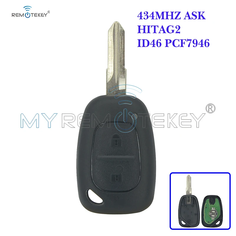 Remotekey Remote Car Key 2 Button For Renault Kangoo 2003 2004 2005 2006 2007 ID46 - PCF7946 Chip 433 Mhz VAC102