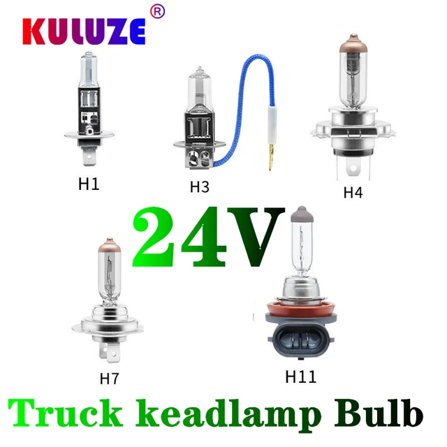 KULUZE 2pcs Clear 24V 70W H1 H3 H7 H11 H4 Standard Quartz Halogen Headlamp  Bulb 9003 Truck High and Low Light Fog Lamp Bulb