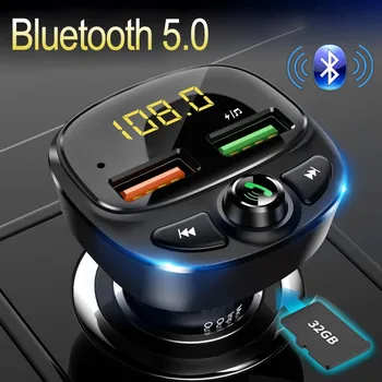 

JINSERTA Handfree Bluetooth 5.0 FM Transmitter 3.4A Dual USB Charger Car Mp3 Player Support 64G TF Card / U Disk Music Player