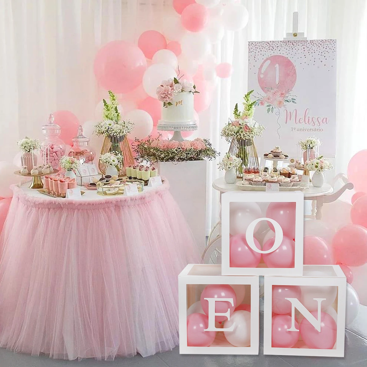 First Birthday Balloon Boxes for Party Decorations - Baby Shower Decor with ONE Letter