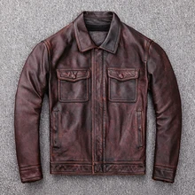 Мужская куртка из коровьей кожи большого размера, брендовая винтажная мотоциклетная байкерская куртка, высококачественное Мужское пальто из натуральной кожи