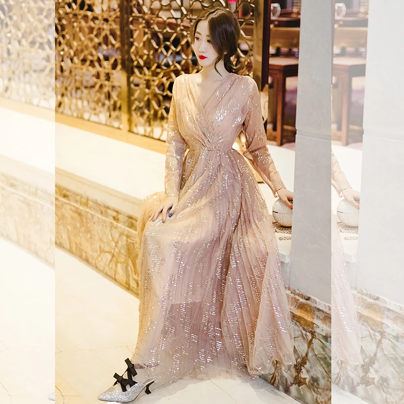 

Spring Autumn Mesh Dress Women Elegant Long Pleated Party Dress Boho Korean Maxi Ladies Dresses 2020 Robe Femme KJ1734