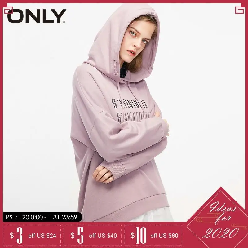 

ONLY womens winter letter printed false two piece splicing drawstring Hoodie| 11919S530