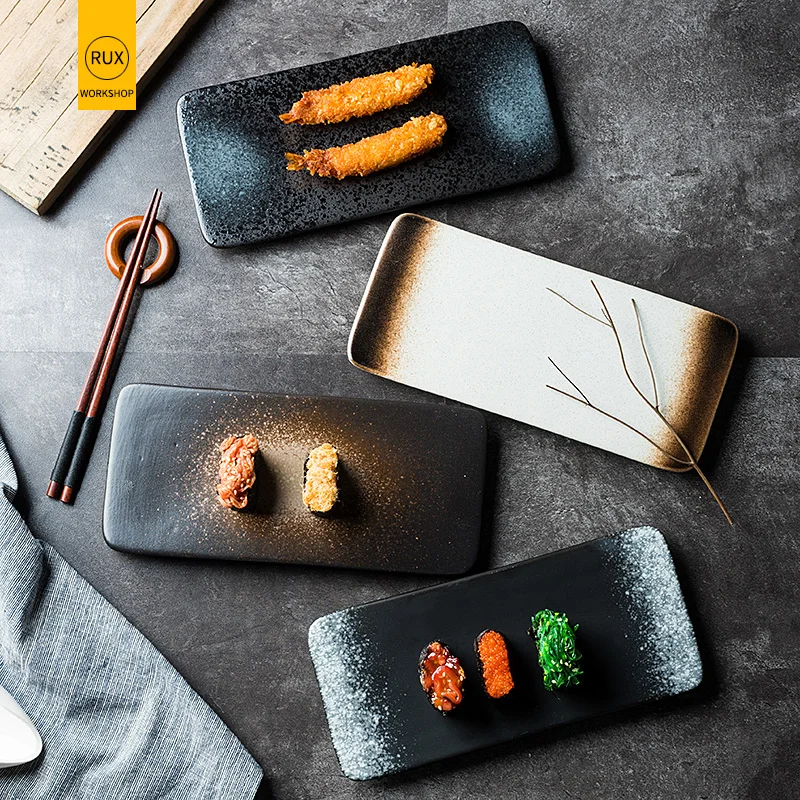 

Japanese sushi plate ceramic creative rectangular dish snacks snack plate personality retro tableware set plate