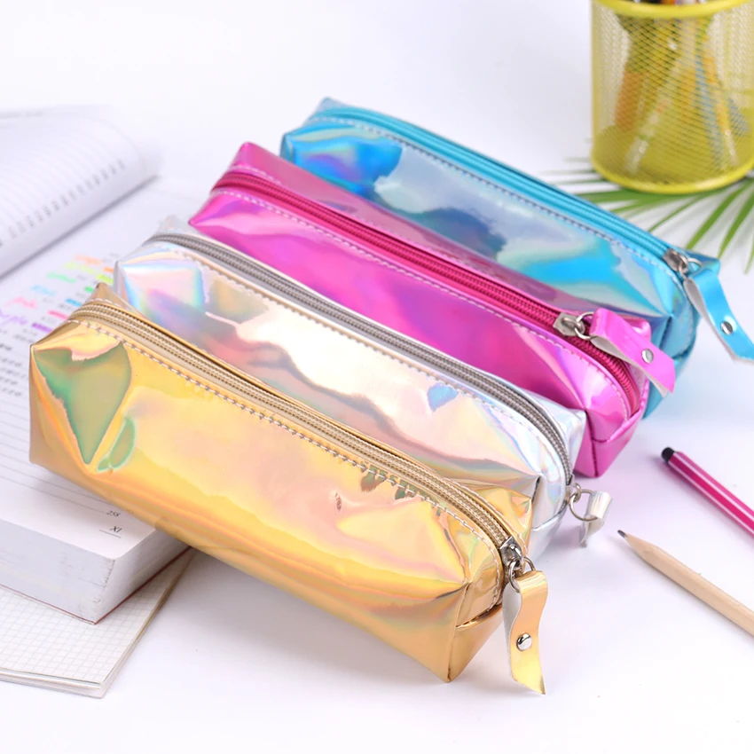 

1PC Soft PU Laser Pencils Bags Kawaii Girl Pencils Case Durable Large Capacity School Supplies Stationery