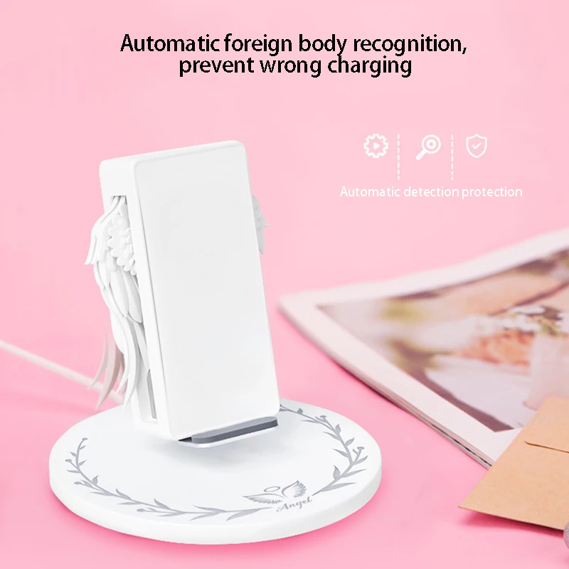 

Wireless Charging Dock 10W Angel Wings Fast Charger for Huawei Apple Samsung Mobile Phone Holder Bookshelf Ornament