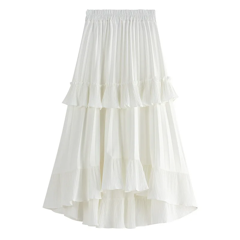 Новая Осенняя плиссированная юбка с завышенной талией и асимметричным подолом, женские длинные юбки Saia, женские белые юбки Faldas Jupe Femme - Цвет: Белый