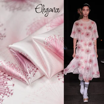 

Pink floral print 100% pure silk satin silk charmeuse fabric 16momme 140cm width,SSC463