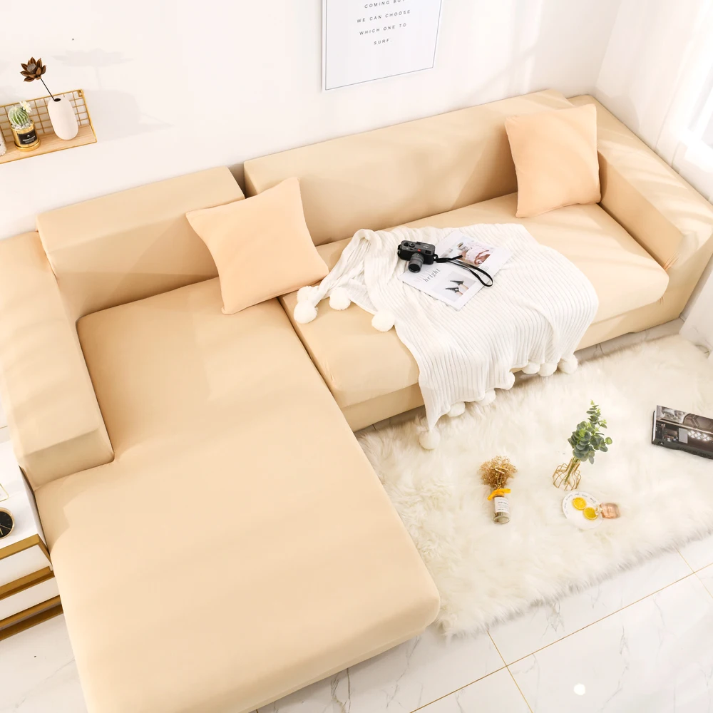 

Corner Sofa Cover Elastic Brushed Solid Color 1 2 3 4 Seater Chaise Lounge Living Room 95% polyester 5% spandex