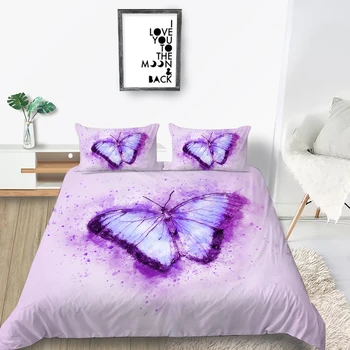 

Light Purple Bedding Set Butterflies Elegant Beautiful 3D Duvet Cover Queen King Twin Full Single Double Unique Design Bed Set