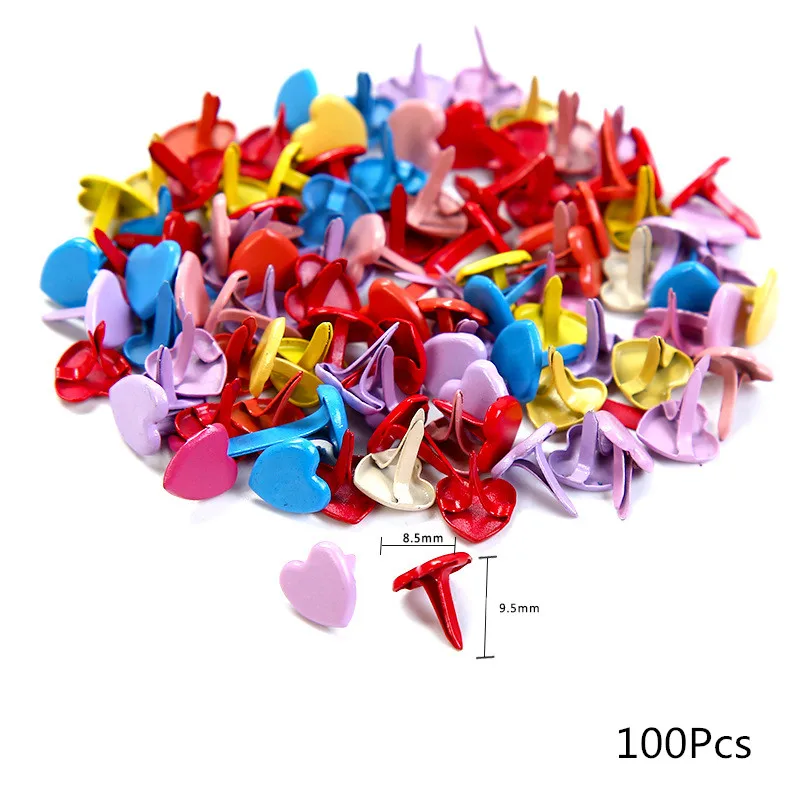 Heart Brads Small 50/100 шт. Металлические ремесла крепеж Brads самодельная открытка делая детей скрапбукинга Embellissement материалы украшения для ногтей украшения искусства - Цвет: Heart Brads Small