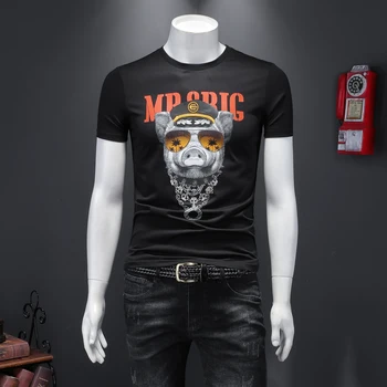 

2020 Summer Wear Pig Pattern Printing Man Short Sleeve T Shirt Round Neck Tshirt Homme Streetwear Tee Casual T-shirts Men