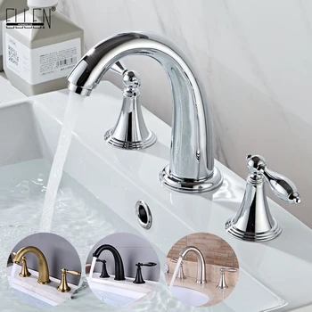 

3 Hole Widespread Bathroom Sink Faucet Deck Mounted Dual Handle Hot Cold Water Mixer Tap Brush Nickel Chrome Finished EL8001-2