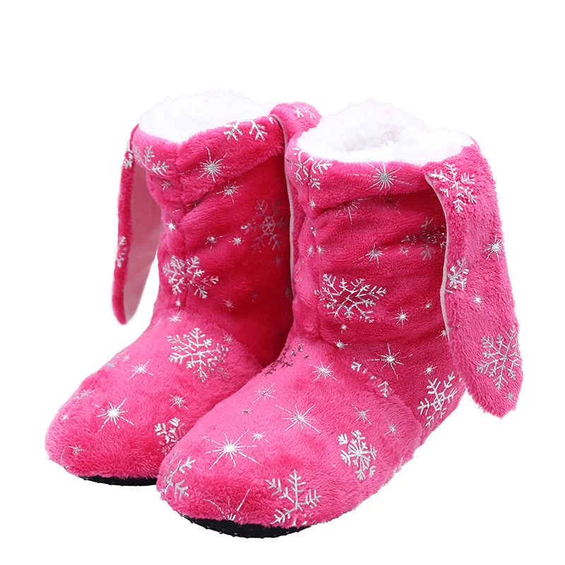 

2019 New Style Snowflake Indoor Boots Long Velvet Warm Winter Cotton Slippers Soft-Sole Floor Ankle Sock