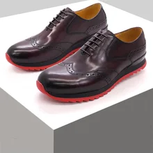 

Genuine Leather Casual Shoes Lace up Comfortable and Wear-resistant Handmade Sneakers Modern Popular Office Party Men's Shoes