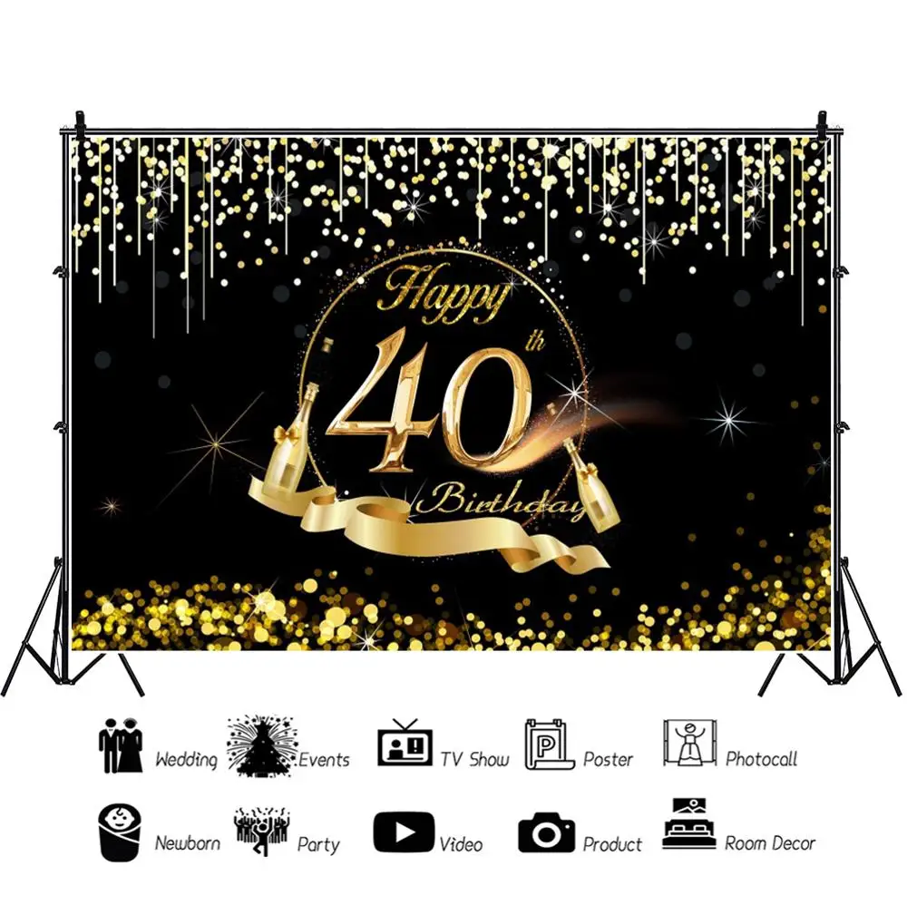 

Laeacco Customized 40th Birthday Diamond Gold Party Decoration Poster Vinyl Photo Background Photography Backdrops Photo Studio