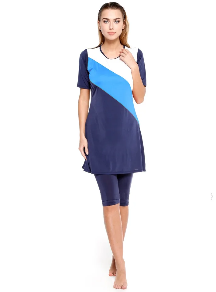 イスラム教徒の女性水着半袖トップスパンツ控えめな水着アラブブルキニセット