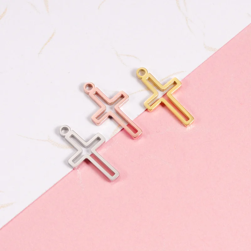 

30pc 11*19.5mm Gold color fashion Stainless Steel Material Hollow Cross charm for DIY Handmade Necklace Jewelry Making wholesale
