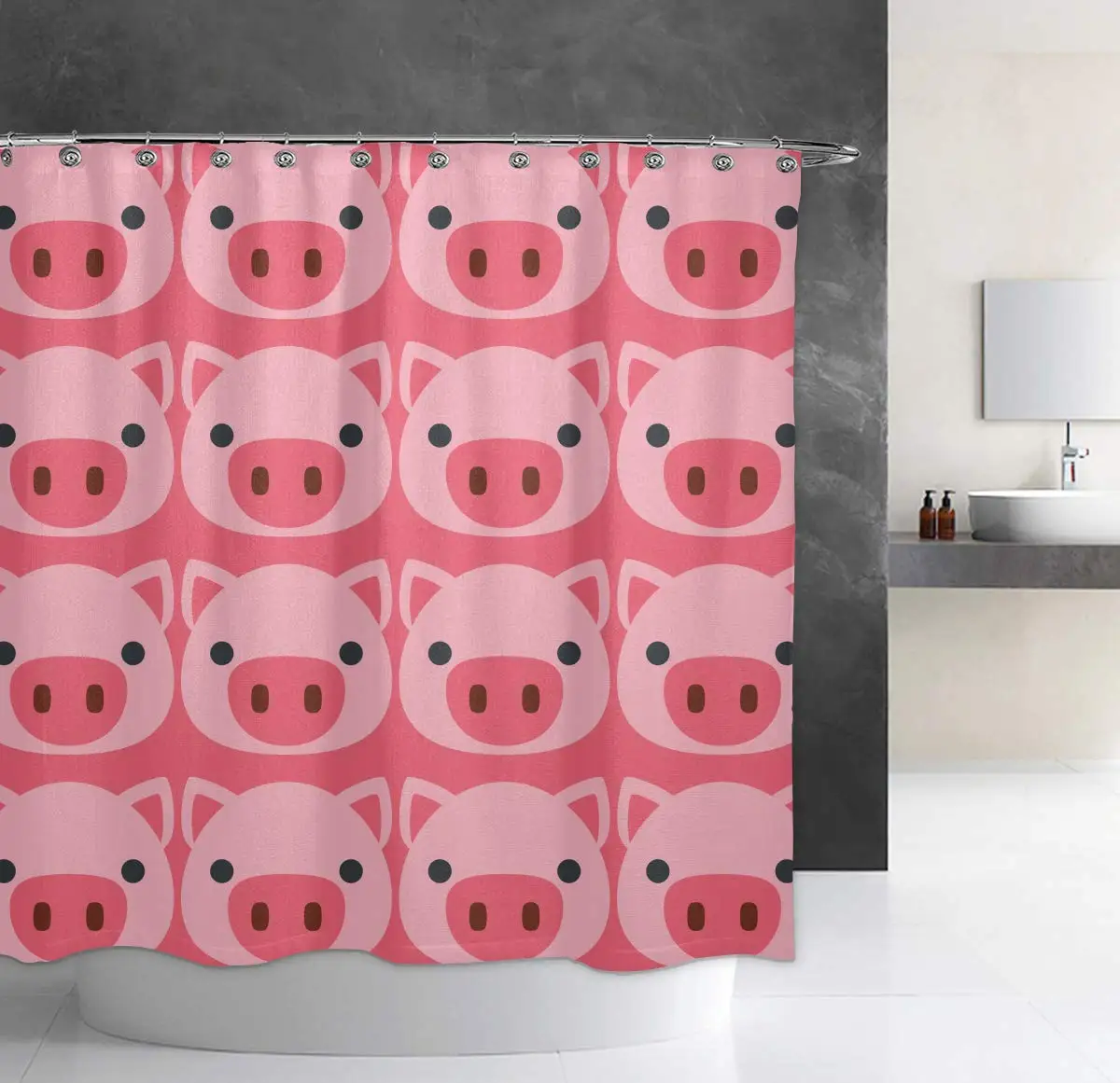 

Shower Curtain Bathroom Decor Bathtub Curtain, Cute Pig Face Vintage Waterproof Bath Curtain with Hooks 72 x 70 Inch
