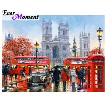 

Ever Moment Diamond Painting Autumn View Urban Busy Life Telephone Booth Gift Home Decorative Mosaic Embroidery Picture 5L057