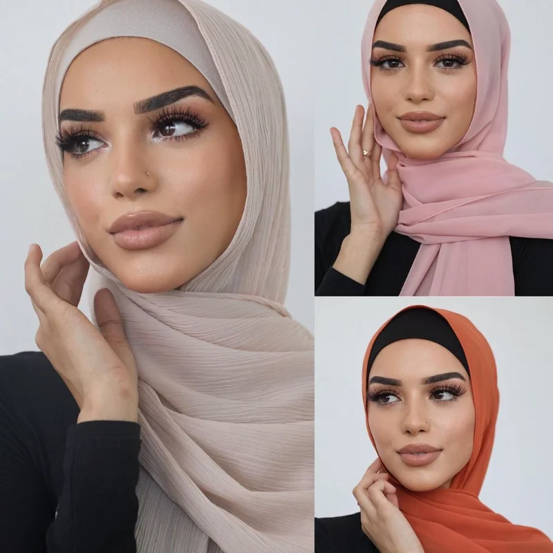 

Solid Crinkle Crepe Chiffon Hijab Scarf For Women Islam Turbans Plain Shawl Muslim Fashion Hijab Wrap Headscarf Scarves Headband