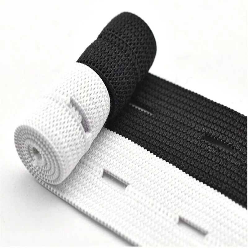 Banda elástica plana con agujeros para botones, accesorios para costura de ropa DIY, correas de alambre blanco/Negro, 1-5M, 15/20/25MM