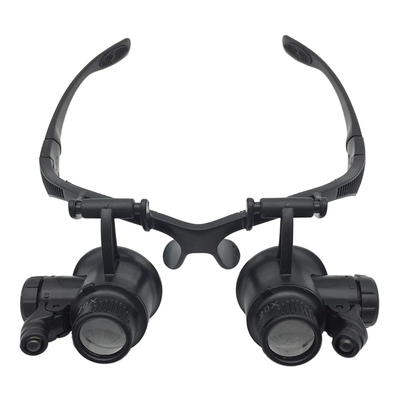 20X Illuminated Magnifier Headband Eyewear Watch Repairing Watchmaker Magnifying Glass Jeweler with 2 LED Light Lighting Loupe