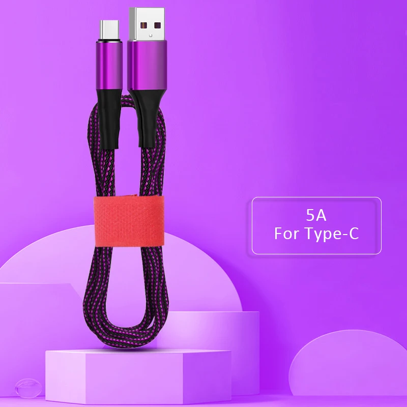 5А быстрая зарядка usb type C Micro USB кабель для samsung huawei Xiaomi LG OPPO Honor 1,2 m 1,8 m кабель для мобильного телефона - Цвет: For Type C Purple