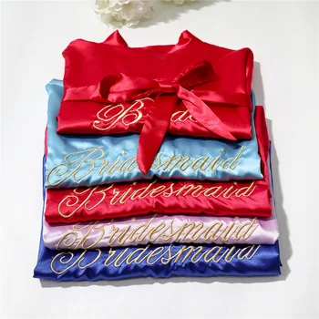 

M-XL Bride Bridesmaid Wedding Robe Gown Women Sexy Sleepwear Kimono Nightgown Embroidery Letter Bathrobe Night Dress Home Wear