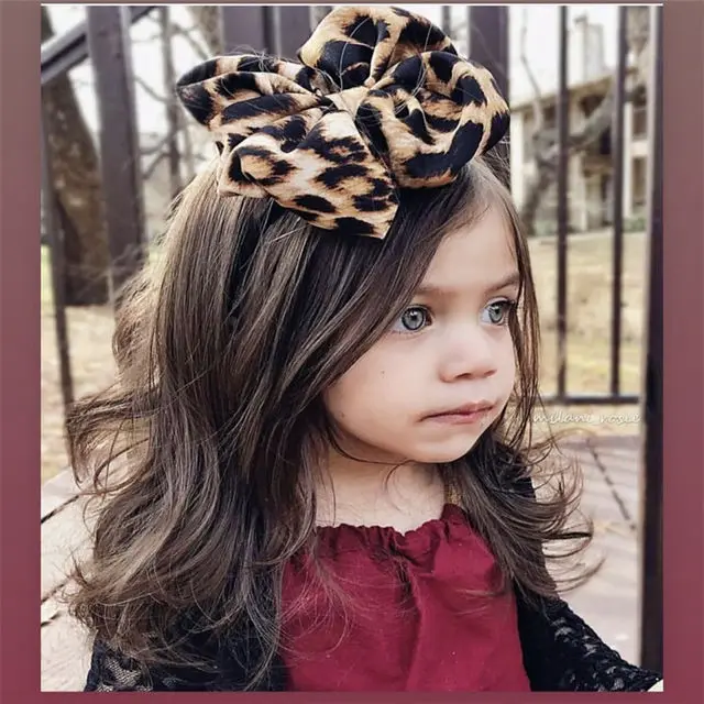 Новая детская леопардовая эластичная резинка для волос, тюрбан, банты для волос, Детская повязка на голову с бантом, Детские аксессуары для волос для девочек HB324S