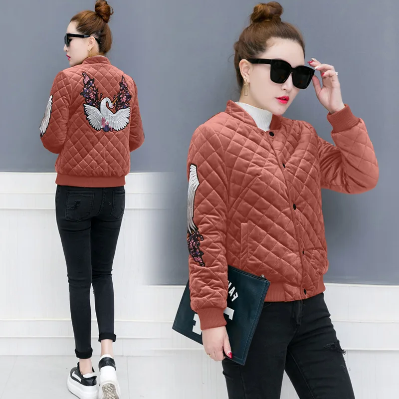 

Gold Velvet Cotton-padded Clothes Women's Short 2018 New Style Korean-style Slim Fit Embroidered Small Cotton-Padded Jacket Wint