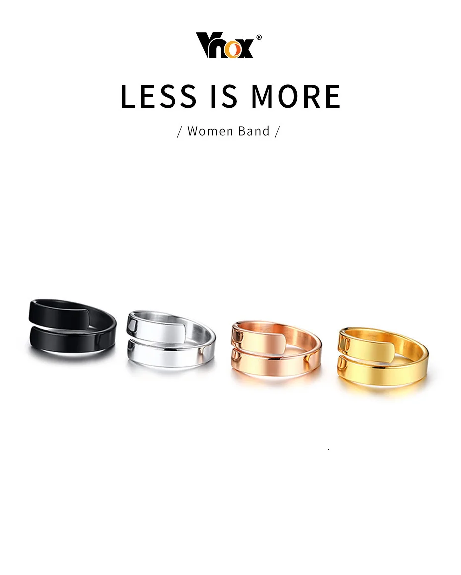 Vnox, регулируемое дизайнерское кольцо с лентами, бесплатное именное кольцо для женщин, блестящий браслет из нержавеющей стали, элегантное персонализированное многослойное кольцо, подарок