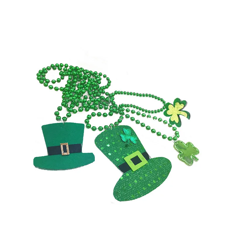 

1pcs Irish festival Holiday party Green hat happy st. Patrick's day clover bead chain pendant beads cos Event Party Supplies