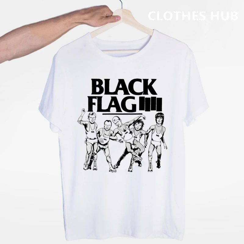 Футболка с черным флагом; летняя футболка с круглым вырезом и коротким рукавом в стиле панк-рок; Футболка с большими полосками - Color: Burgundy