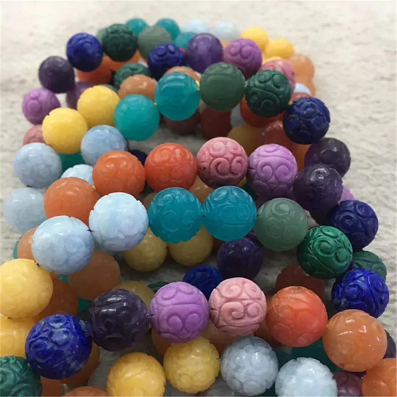 

Natural Rainbow Turbot Bracelets Carving Back Pattern Beads Bracelets Men And Women-DIY Accessory Loose Beads round Beads