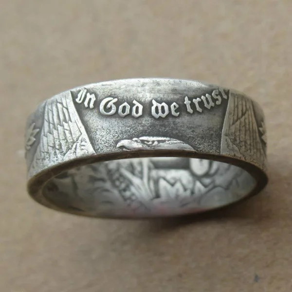 

Vintage Silver Coin Rings Handmade 1893 Morgan Silver Dollar Eagle Anniversary Ring Cocktail Party Collecting Jewelry